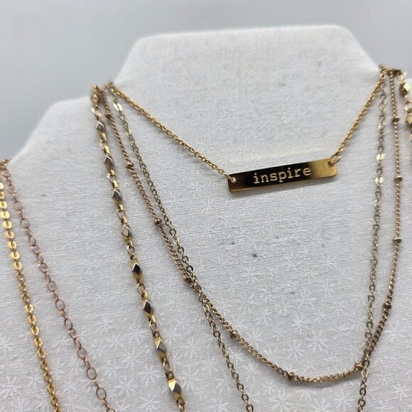 Inspire Multilayered Necklace Set With Bow & Crystal Charms Lot of 6 - Picture 4 of 8